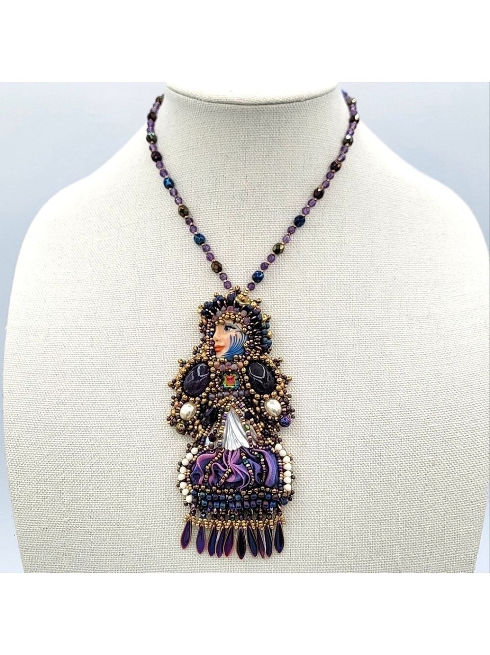 Necklace Shibori Silk Swarovski Crystals #2084